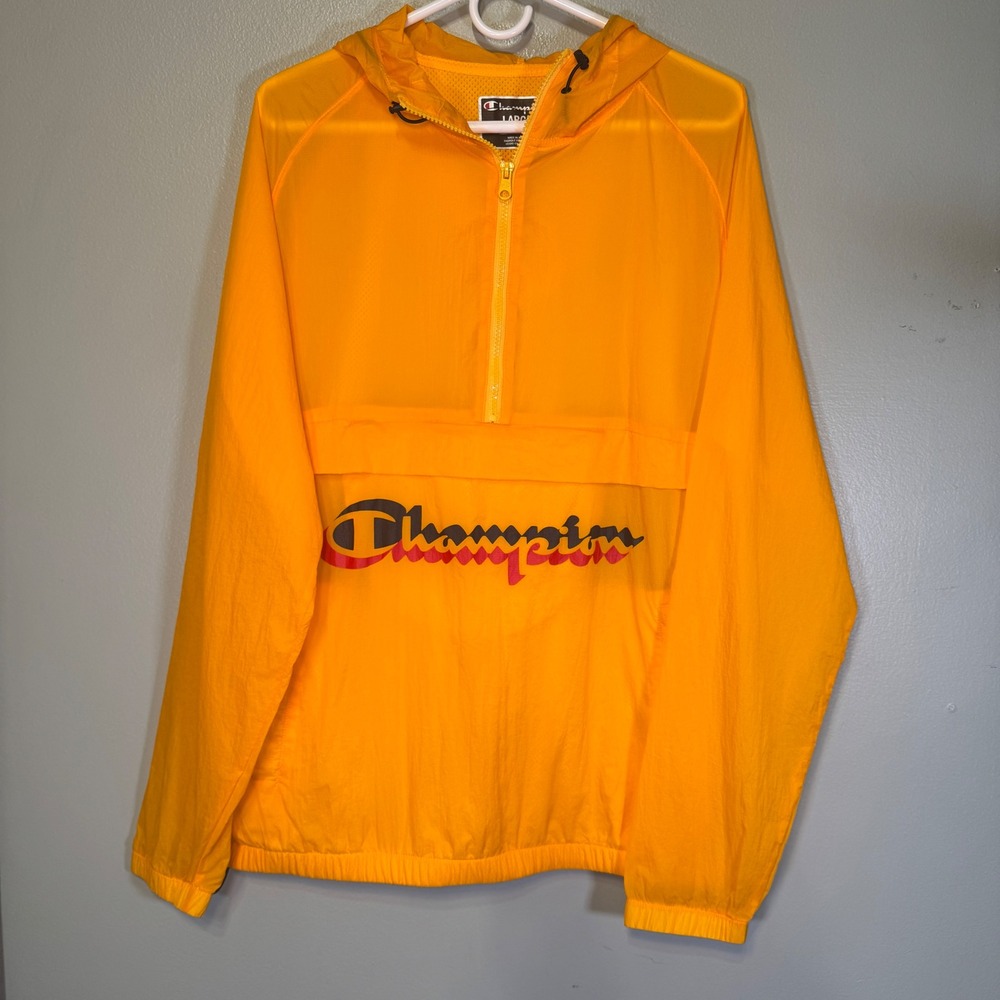 Champion Mens Large Orange Packable Quarter Zip Anorak Windbreaker Jacket V0180